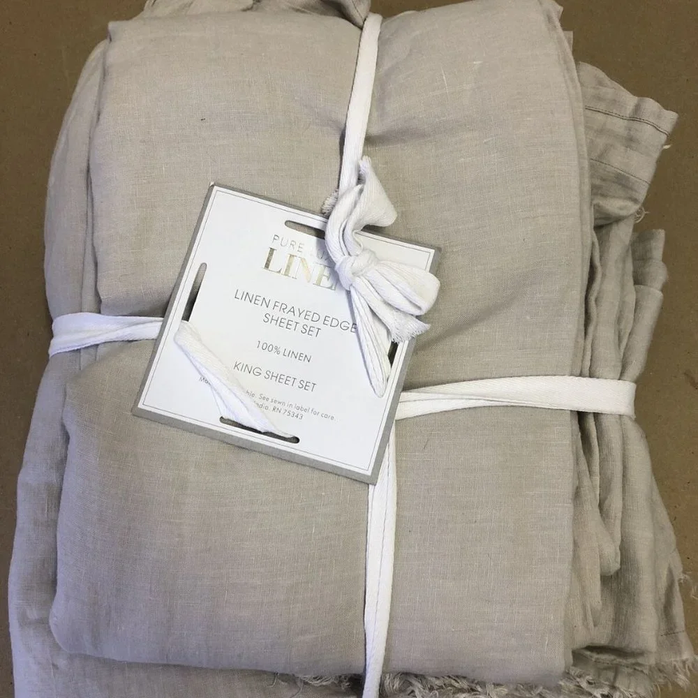 Pure Luxury Linen Belgian Frayed Edge King Sheet Set